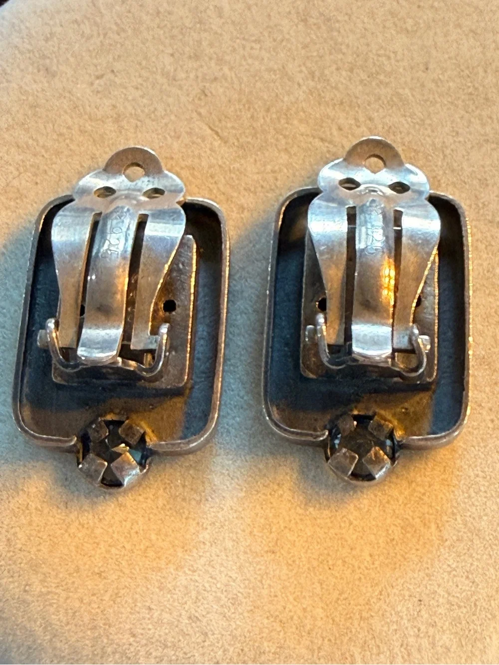 Sterling Silver Roman Glass and Faceted Quartz Clip on Earrings